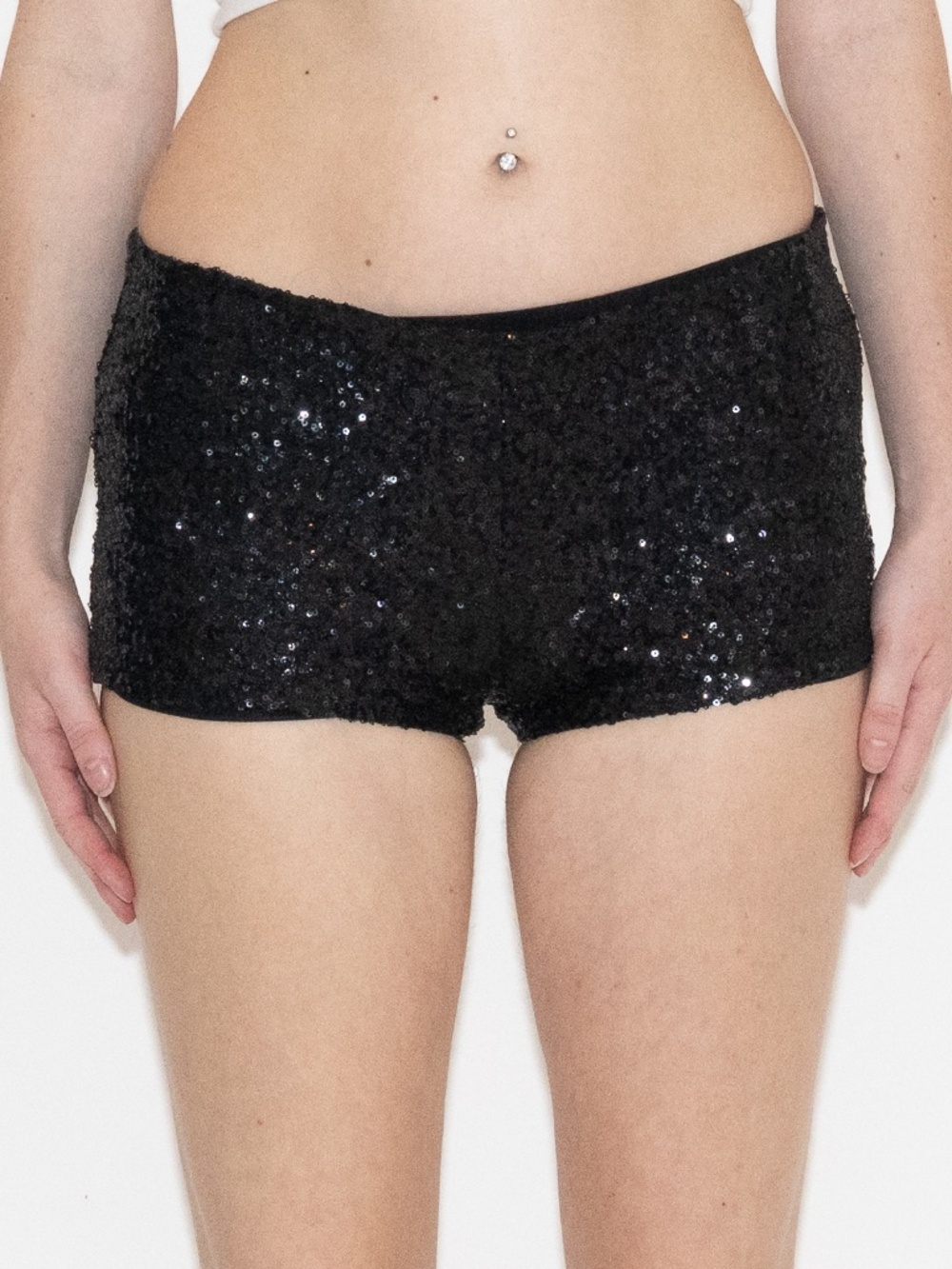 Black sequin mini shorts low rise booty shorts size medium material girl